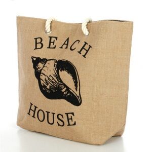 NWOT Beach House Burlap Tote Bag with shell 🐚 & rope handle
